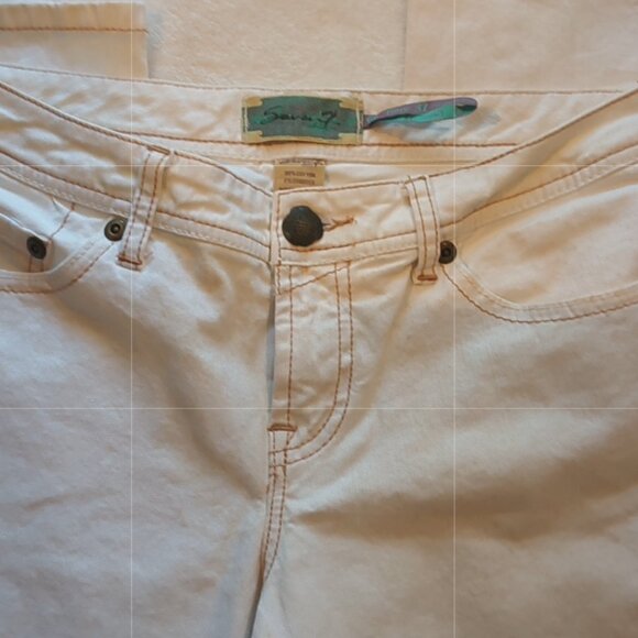 Seven 🍁Jeans Ivory Bone Lightly Spotted Throughout Lower Rise Denim Jeans 🍁 - Picture 12 of 13